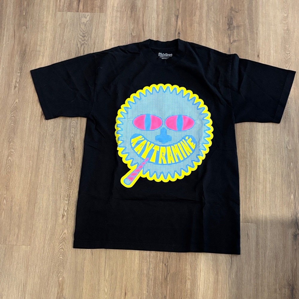 Black Graphic KaytrAmine Tour T-Shirt with Yellow & Pink Sun Motif